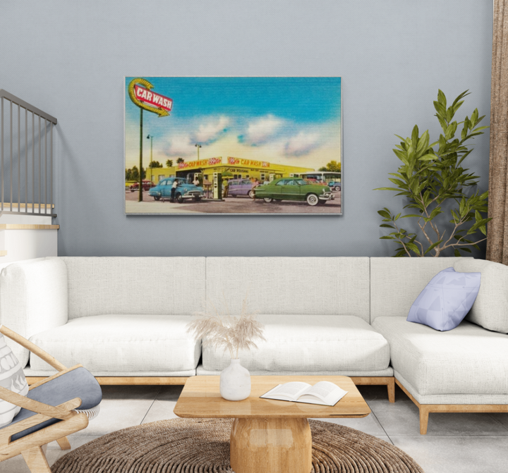 3 Minute Car Wash -- Van Nuys Blvd. at Burbank vintage illustration