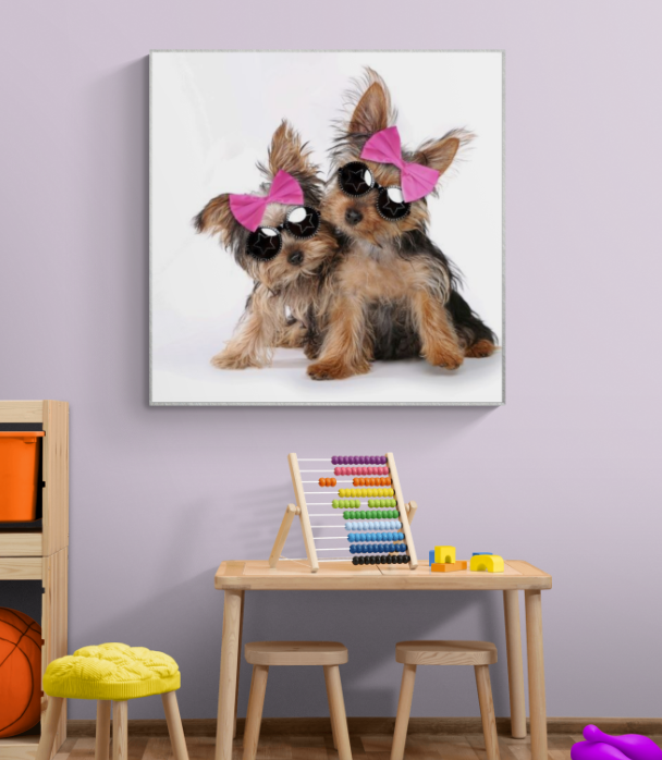 Yorkies with Pink Bows