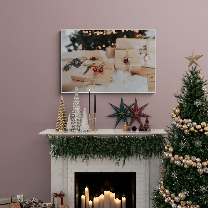 Holiday Themed Wall Art Ideas:  Christmas Gifts Wrapped in Kraft Paper