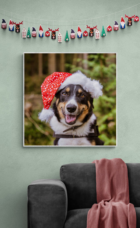Holiday Themed Wall Art Ideas: Christmas Pup with Santa Hat