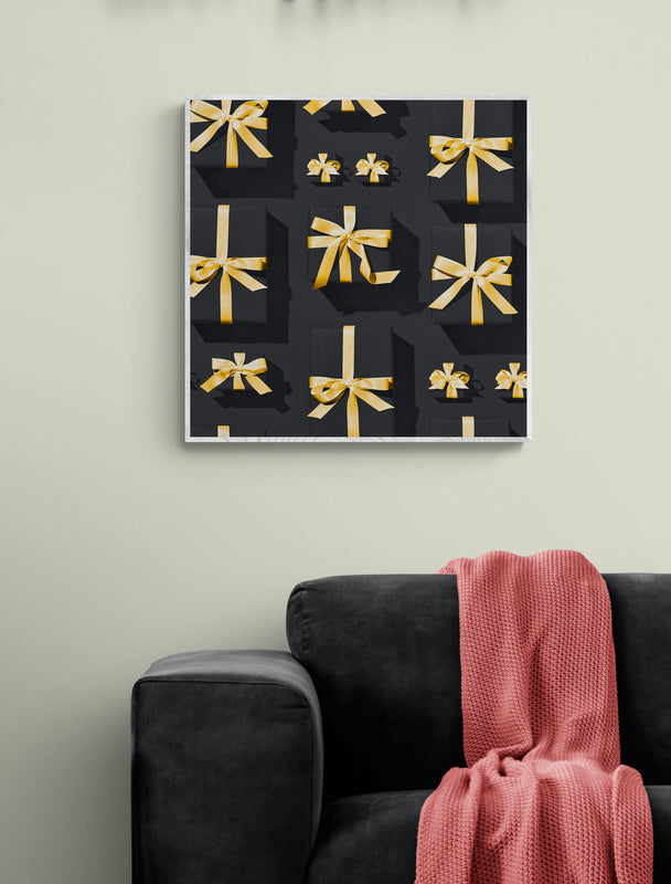 Holiday Themed Wall Art Ideas: Christmas - Black & Gold Wrapped Gifts
