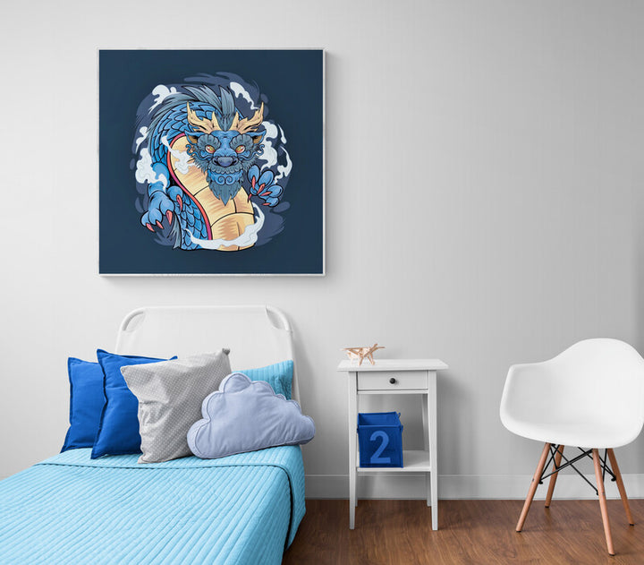 Teen Themed Wall Art Ideas: Blue Chinese Dragon Head