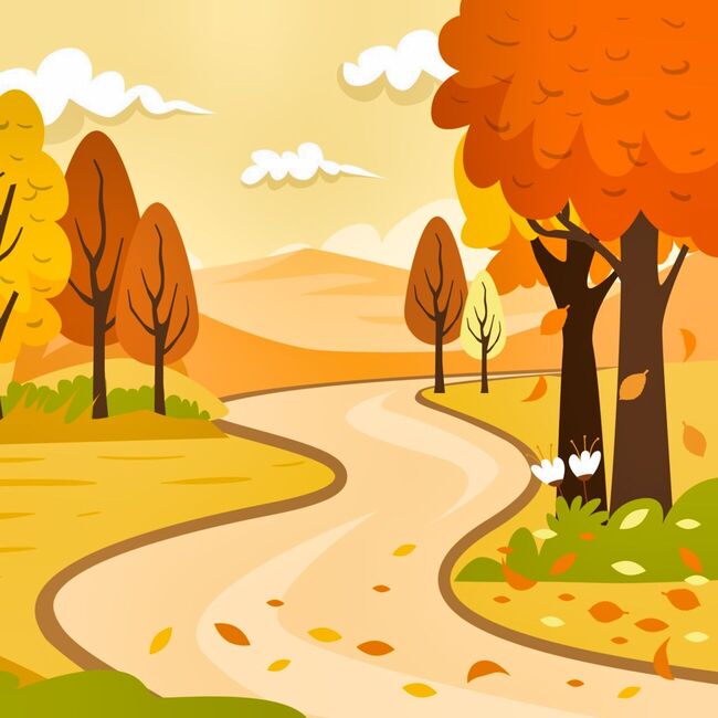 Autumn Road through Forest Illustration