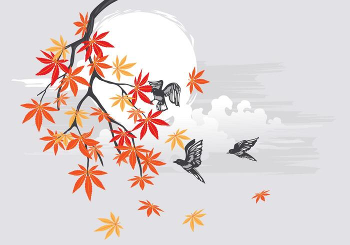 Autumn Japanese Maple Tree & Birds