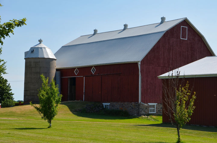 Beautiful Traditional Red Barn with Grain Silo