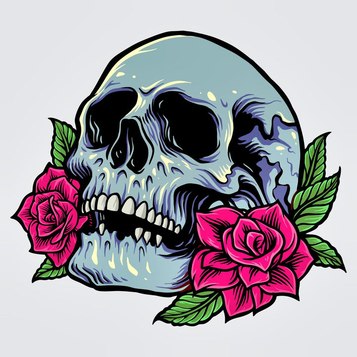 Skull with Pink Roses Illustration